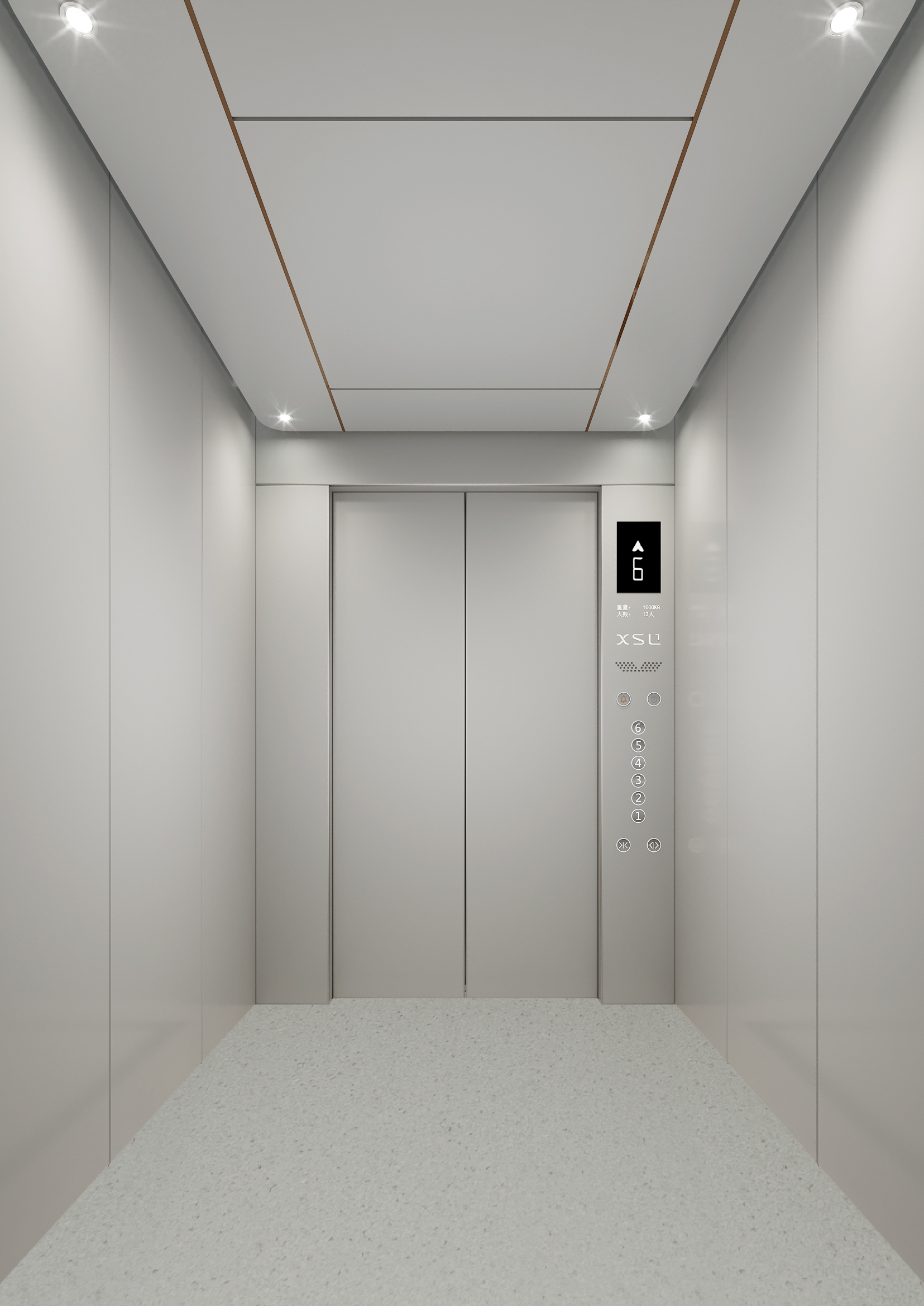Passenger Elevator Stainless Steel Cabin + White Boti Wood Ceiling